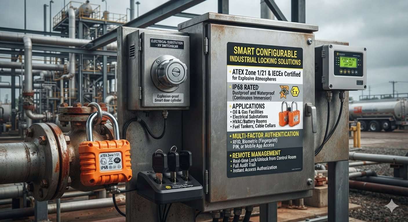 Smart configurable industrial locking equipment in an oil and gas facility